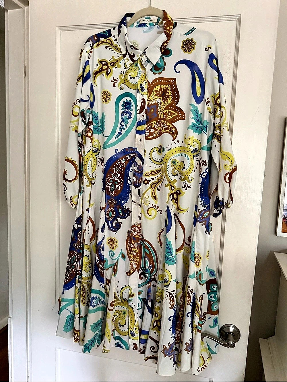 Paisley Maxi Dress in White & Blue Like New